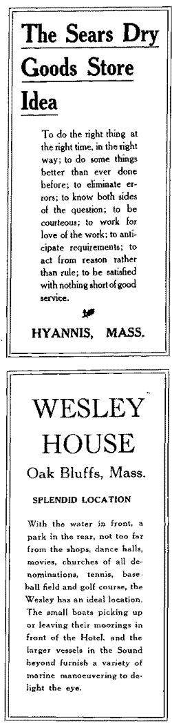 Advertisements: Sears, Wesley House.