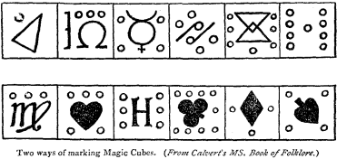 Two ways of marking Magic Cubes. (_From Calvert's MS. Book of Folklore_.)