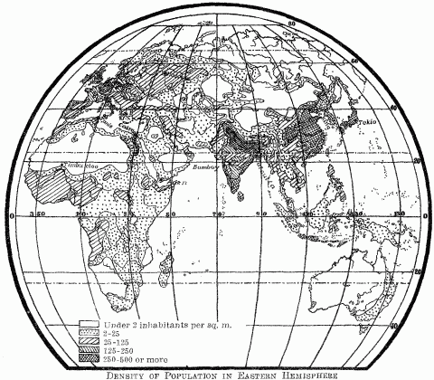 Density Of Population In Eastern Hemisphere