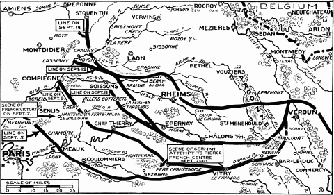 Map showing the successive stages of the Battle of the Marne.