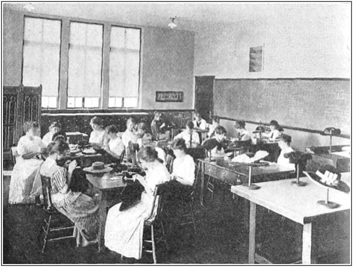 Millinery class in a trade school