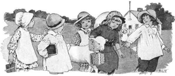 The lamb was trained to carry home the books and the slates of the children who behaved well at school
