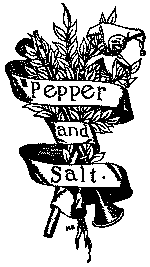 Illustration of "Pepper and Salt" written on a ribbon en-wrapping branches and toys.
