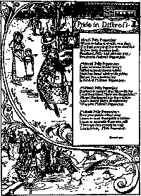 This full page illustrated poem shows the mistress walking along with others watching, until she steps into a small pool and scares some geese aloft.