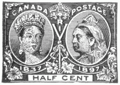 Stamp, "Canada Postage", 1837-1897, 1/2 cent