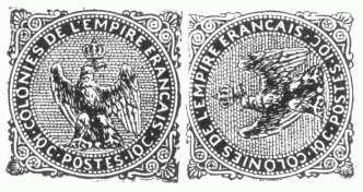 Cliché with two stamps, "Colonies de l'Empire Français",
10 c.