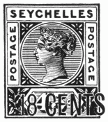 Stamp, "Seychelles", surcharged 8 cents