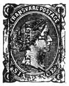 Stamp, "Transvaal Postage", 6 pence, "Z.A.R."