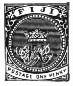 Stamp, "Fiji", surcharged "V.R."