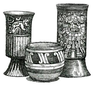 ANCIENT MEXICAN DRINKING CUPS. (British Museum.)