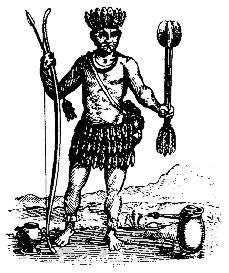 OLD DRAWING OF AN AMERICAN INDIAN, WITH CHOCOLATE-POT AND WHISK.