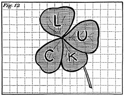 Figure 13: A four-leaf clover, with the letters of 'LUCK' written one on each leaf.