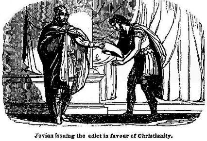 Jovian issuing the edict in favour of Christianity.