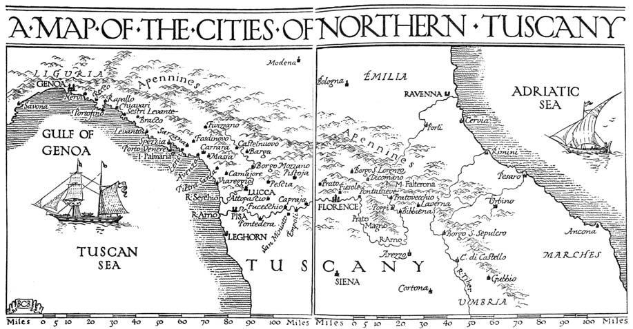 A MAP OF THE CITIES OF NORTHERN TUSCANY
