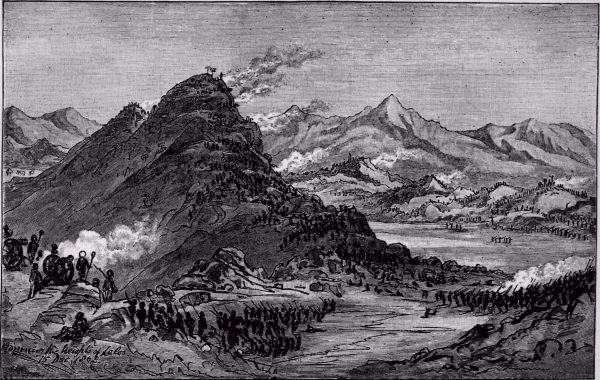THE STORMING OF THE CONICAL HILL AT UMBEYLA BY THE 101ST FOOT (BENGAL FUSILIERS)