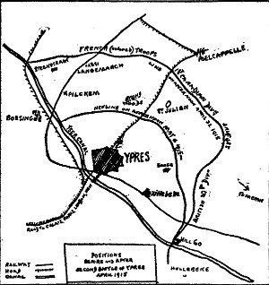 POSITIONS BEFORE AND AFTER SECOND BATTLE OF YPRES APRIL
1915