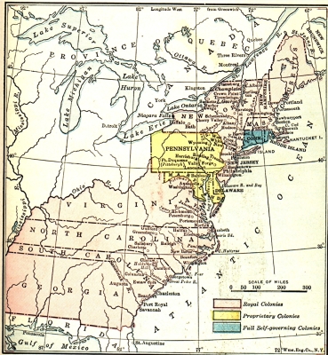 The Colonies of North America at the Time of the Declaration of Independence