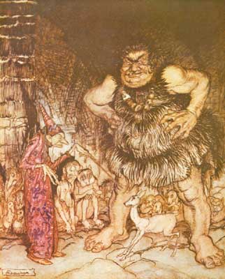 The giant Galligantua and the wicked old magician
transform the duke's daughter into a white hind.
