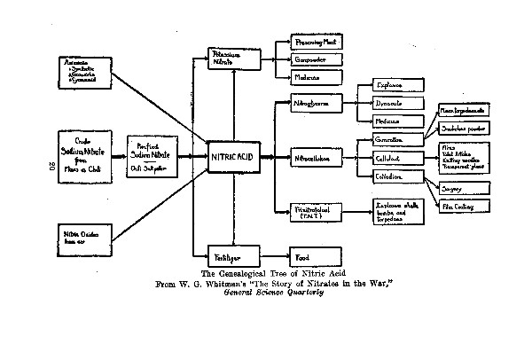 The Genealogical Tree of Nitric Acid From W.Q. Whitman's
"The Story of Nitrates in the War," General Science Quarterly