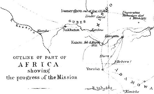 Outline of Part of Africa
Showing the Progress of the Mission