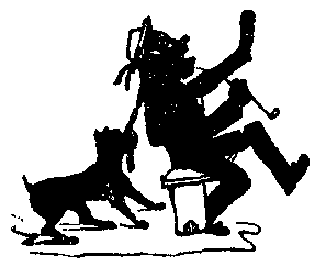 A silhouette of a bulldog pulling a sailor's pigtail
