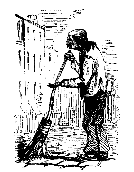 A man sweeping, forming the letter A