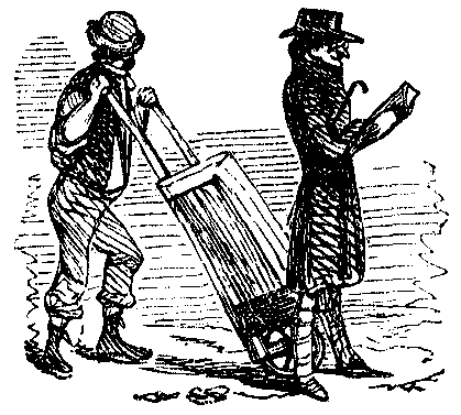 Two men and a wheelbarrow form a letter N