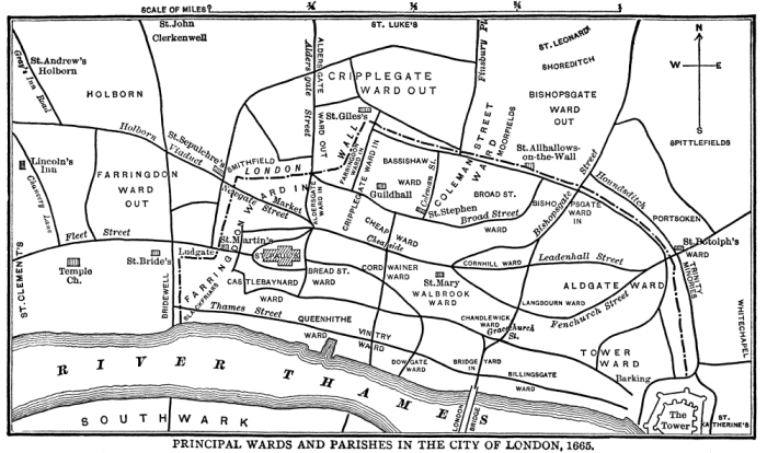 PRINCIPAL WARDS AND PARISHES IN THE CITY OF LONDON, 1665.