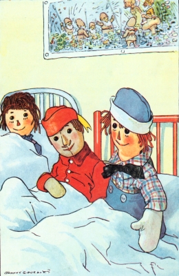 Raggedy Andy in bed