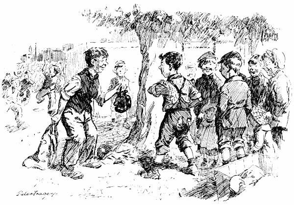 Group of boys under a tree.