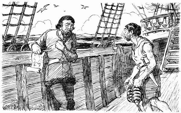 Two sailors on the deck of a ship.