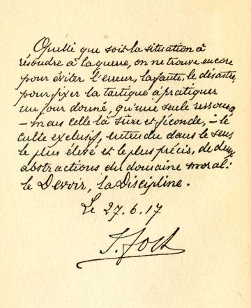 Hand-written letter from Foch.