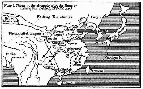 Map 3. China in the struggle with, the Huns or Hsiung Nu