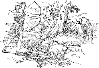 Diana shoots an arrow at a bear