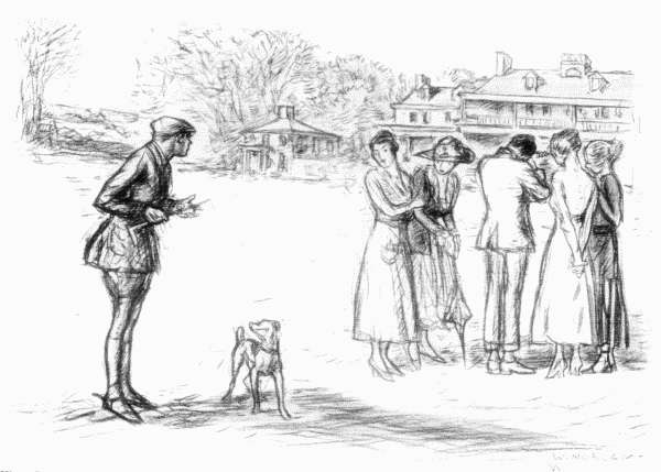 When I came down, dressed for riding, my companion was making a drawing; the four young ladies were with him,
none of them in riding habits