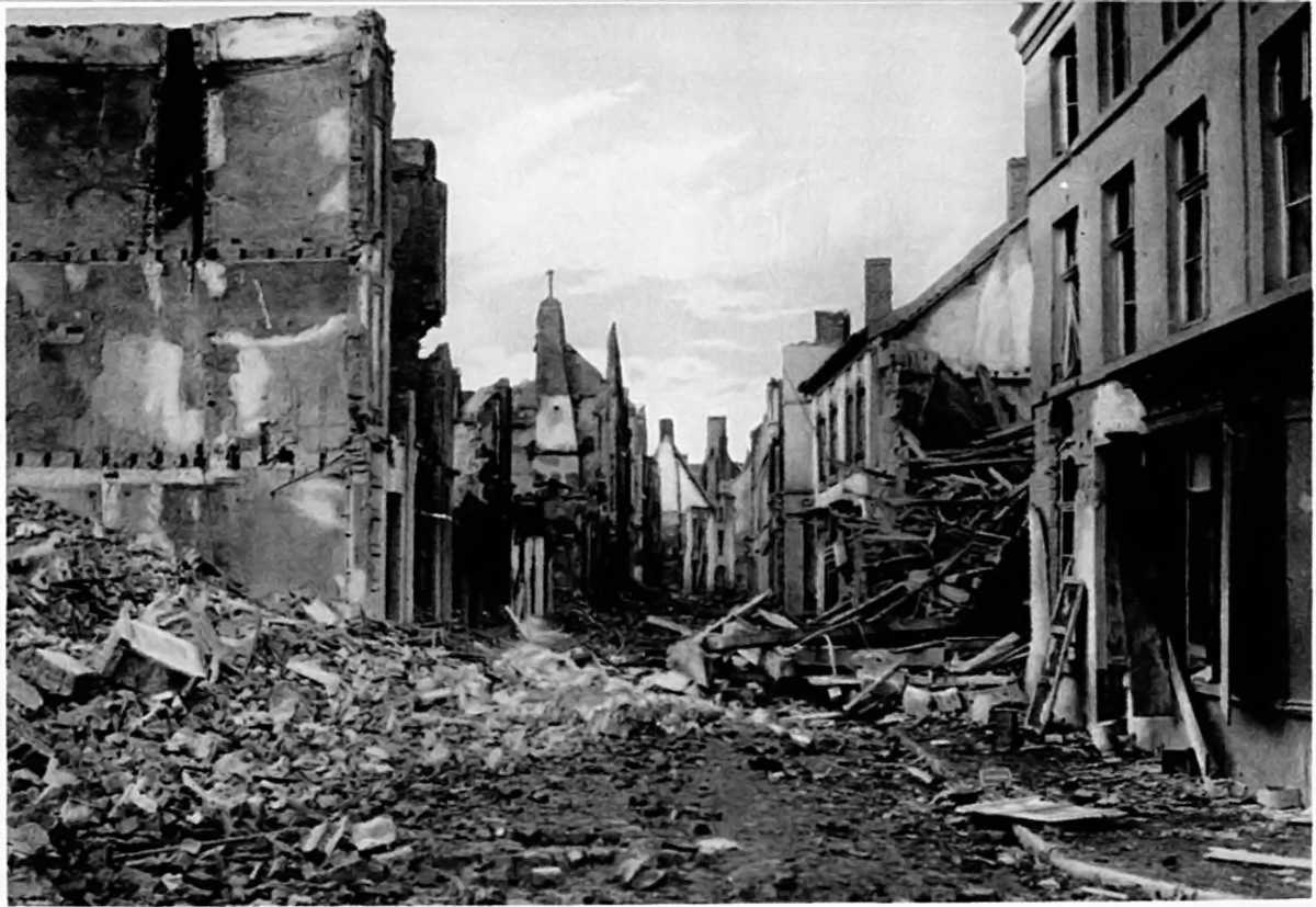 AFTER BOMBARDMENT BY AN INFURIATED GERMAN ARMY CORPS: THE RUINS OF THE MAIN STREET OF DIXMUDE.