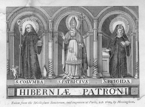 Images of Saint Columba, Saint Patrick, and Saint Brigida