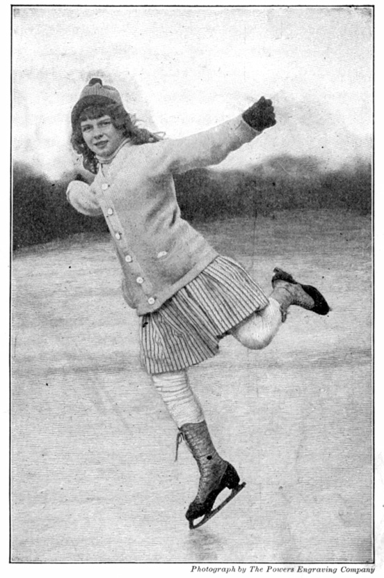 A girl ice skates.