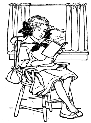 A girl reads with her back to a window.