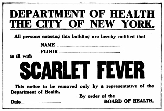 A form with SCARLET FEVER in large letters on it.