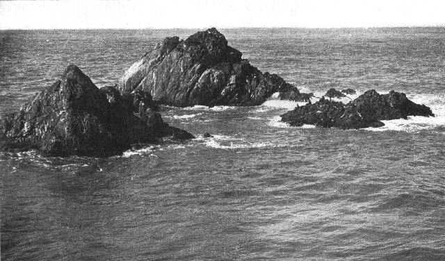 Seal Rocks near San Francisco, California, showing
slight effect of waves where there is no beach.
