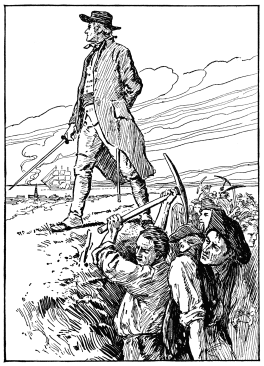 A drawing of a man walking above a trench that is being dug with a pick.