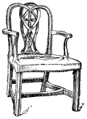 A drawing of a wooden armchair with upholstered seat.