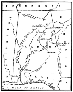 A map of Alabama and its surroundings.