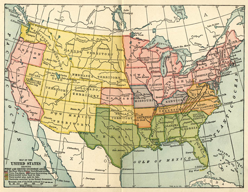 A colored map of the US