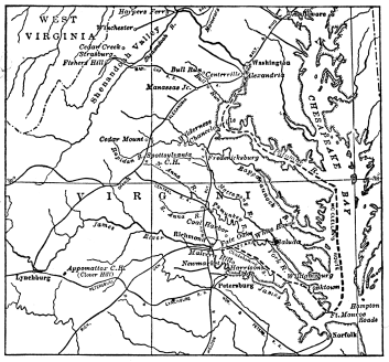 A map showing Virginia, including the Chesapeake Bay