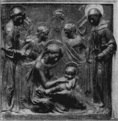 114. Stuckrelief der Madonna mit Heiligen von Luca della Robbia.