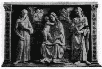 118. Glasierter Thonaltar von Andrea della Robbia.
