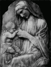 154. Marmorrelief der Madonna von einem unbekannten Sienesen.