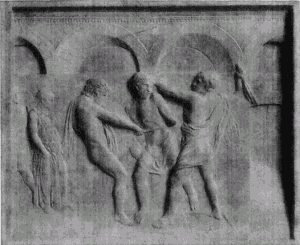 39a. Marmorrelief der Stäupung Christi von Donatello.